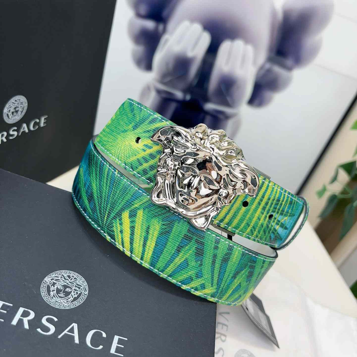 Versace Tiger La Medusa Leather Belt   40mm - DopestKickz
