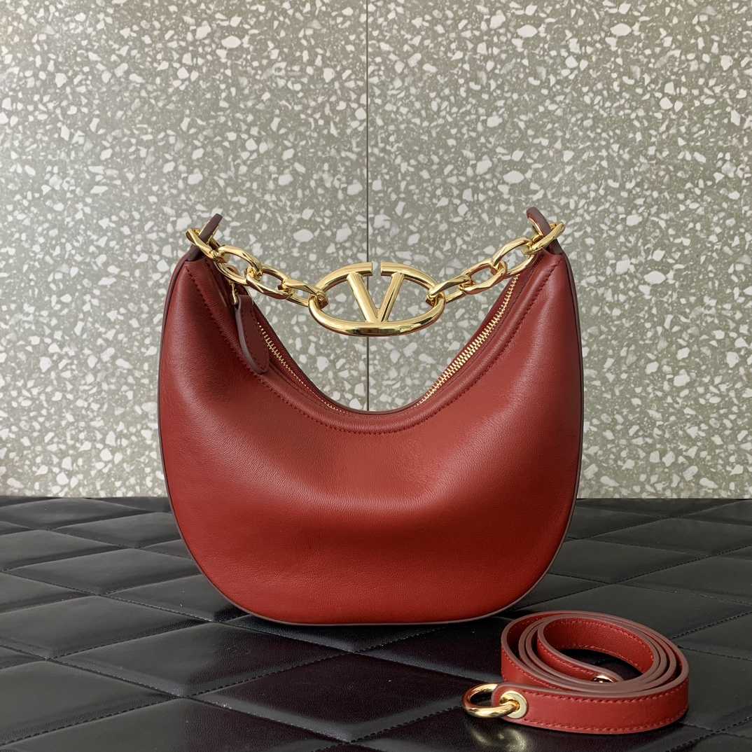 Valenti VLogo Moon Mini Hobo Bag In Nappa Leather With Chain - DopestKickz