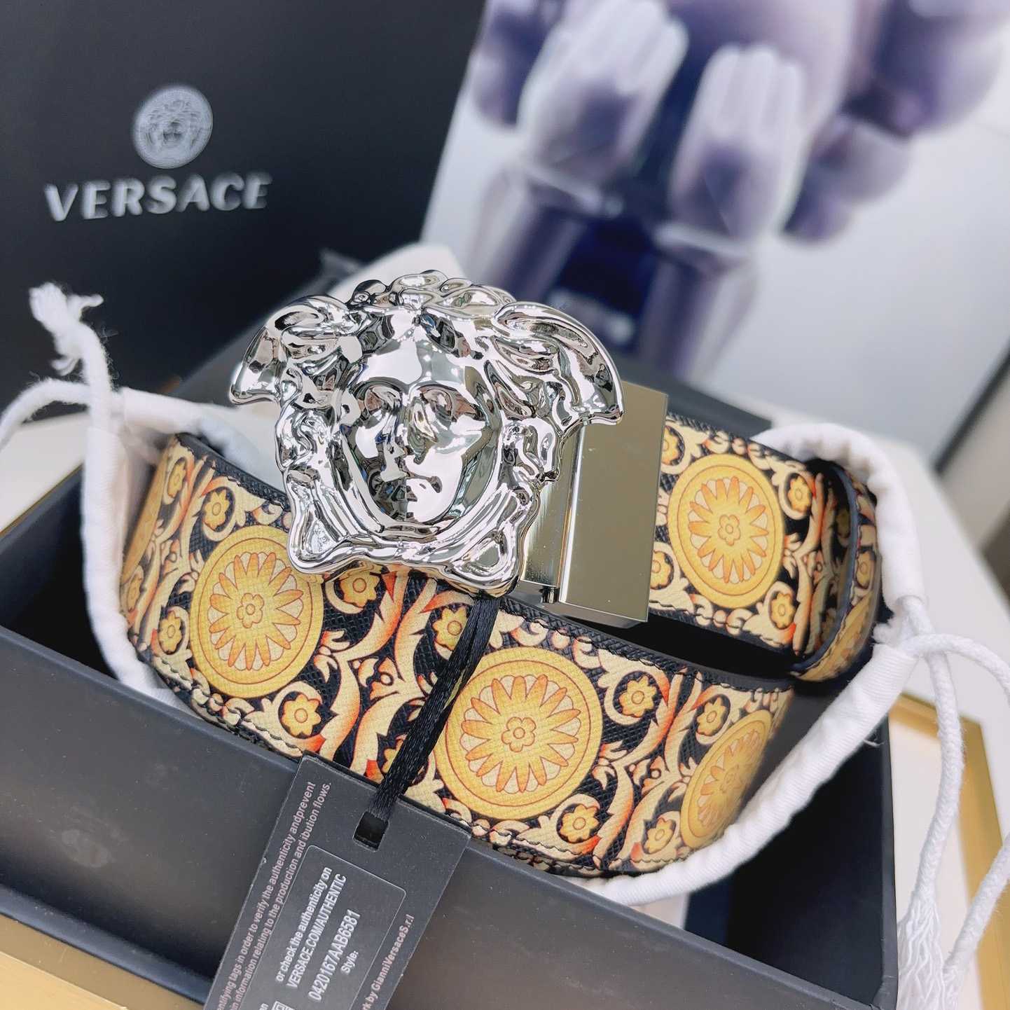 Versace La Medusa Logo-buckle Barocco-print Belt   40mm - DopestKickz