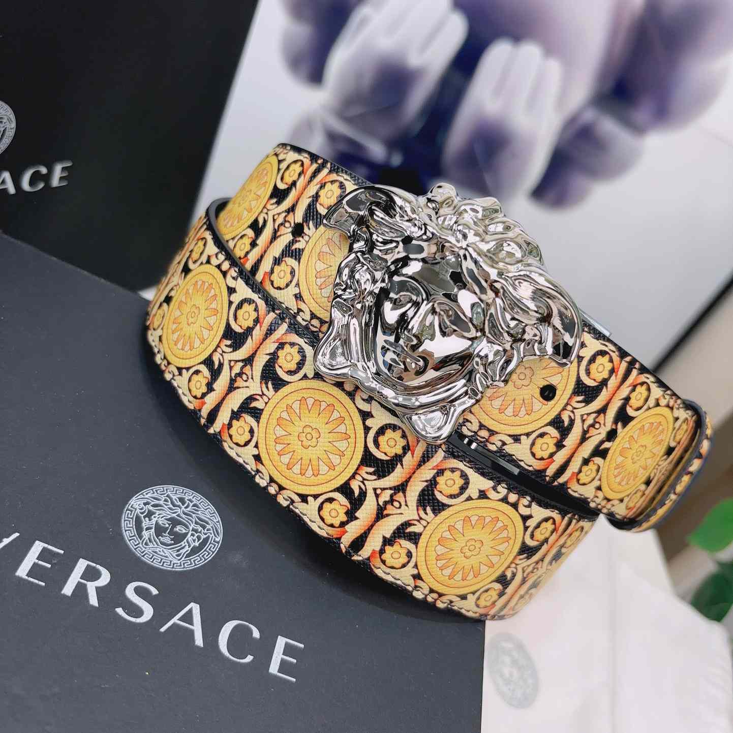 Versace La Medusa Logo-buckle Barocco-print Belt   40mm - DopestKickz