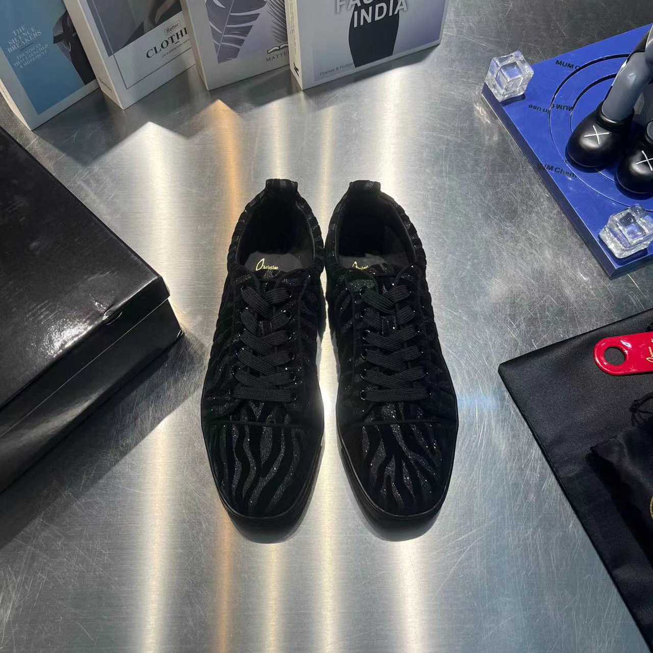 Christian Louboutin Louis Junior Velvet Sneaker In Black - DopestKickz