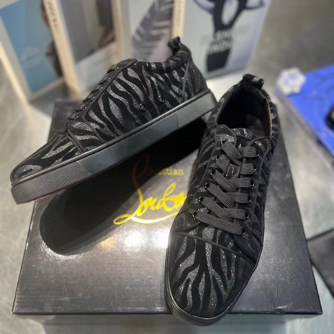 Christian Louboutin Louis Junior Velvet Sneaker In Black - DopestKickz