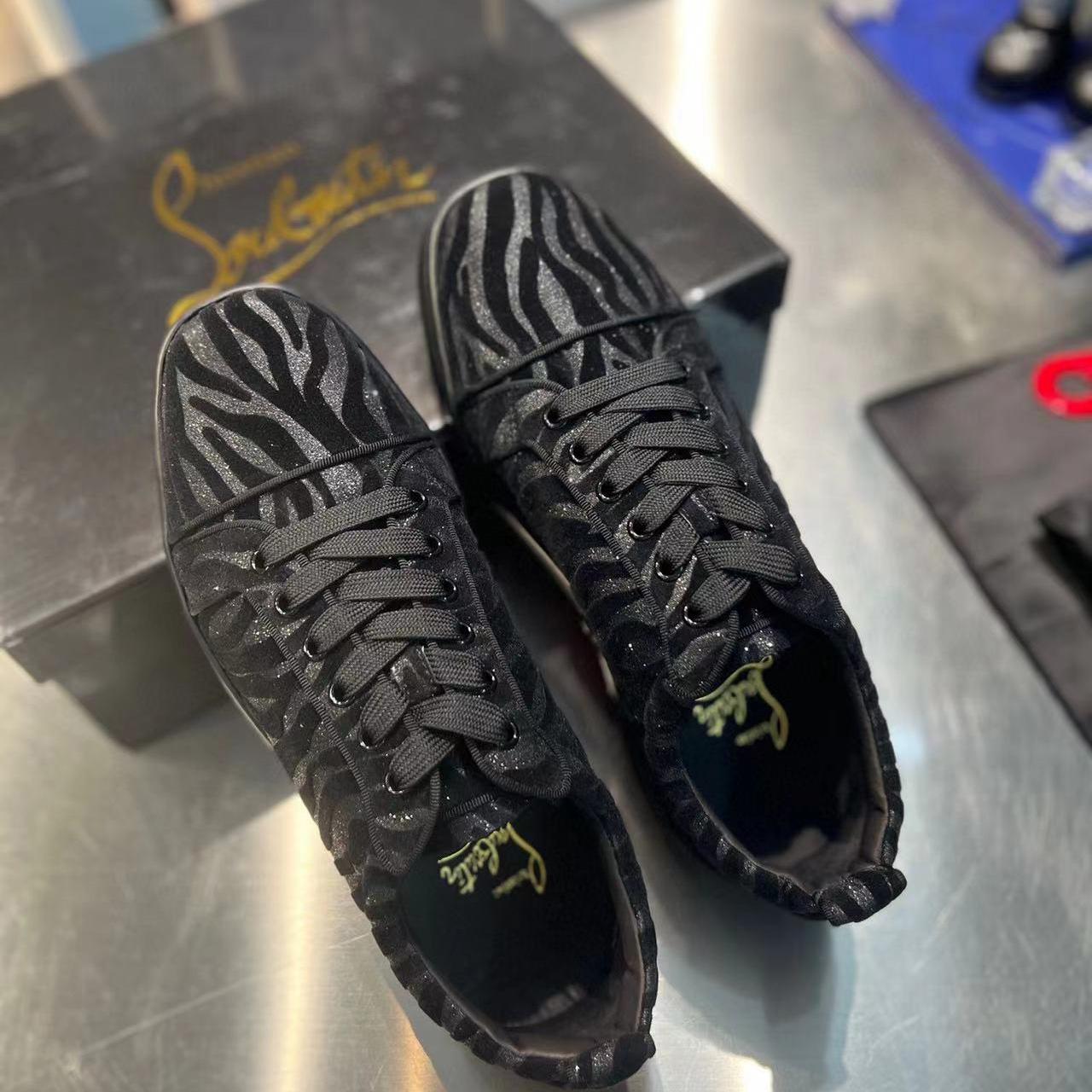 Christian Louboutin Louis Junior Velvet Sneaker In Black - DopestKickz