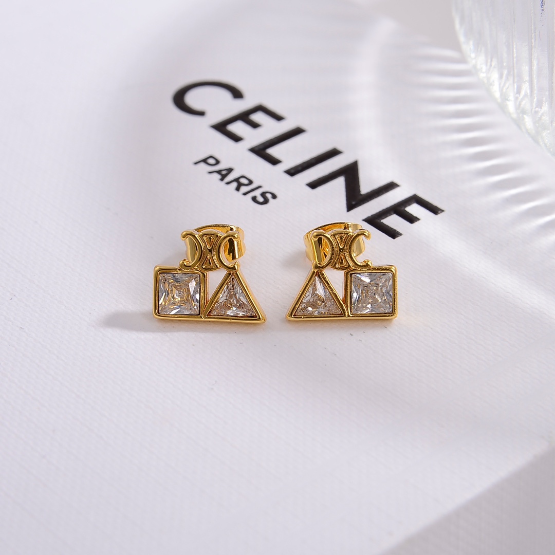 Celine Geometric Earrings In Brass With Gold Finish And Strass - DopestKickz
