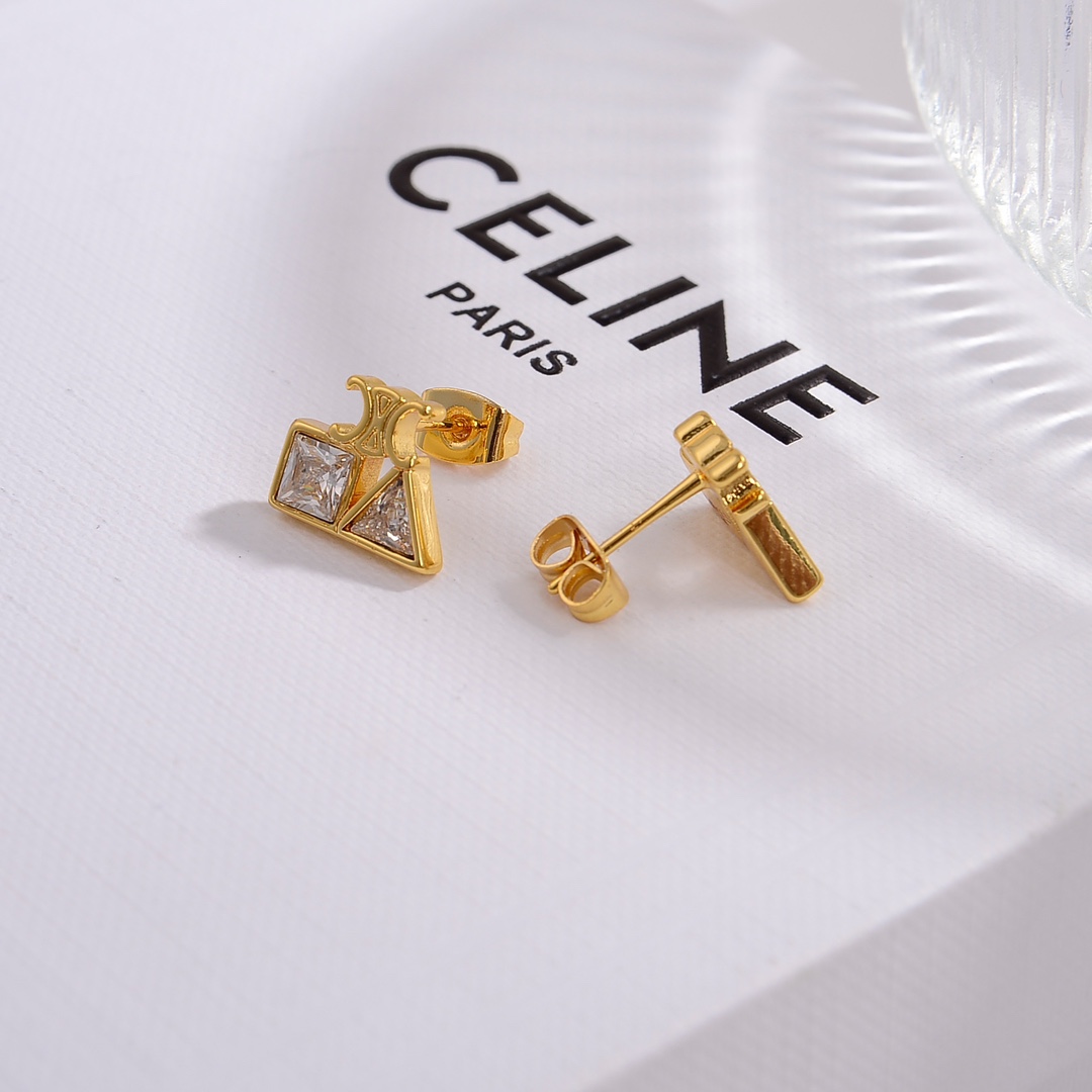 Celine Geometric Earrings In Brass With Gold Finish And Strass - DopestKickz
