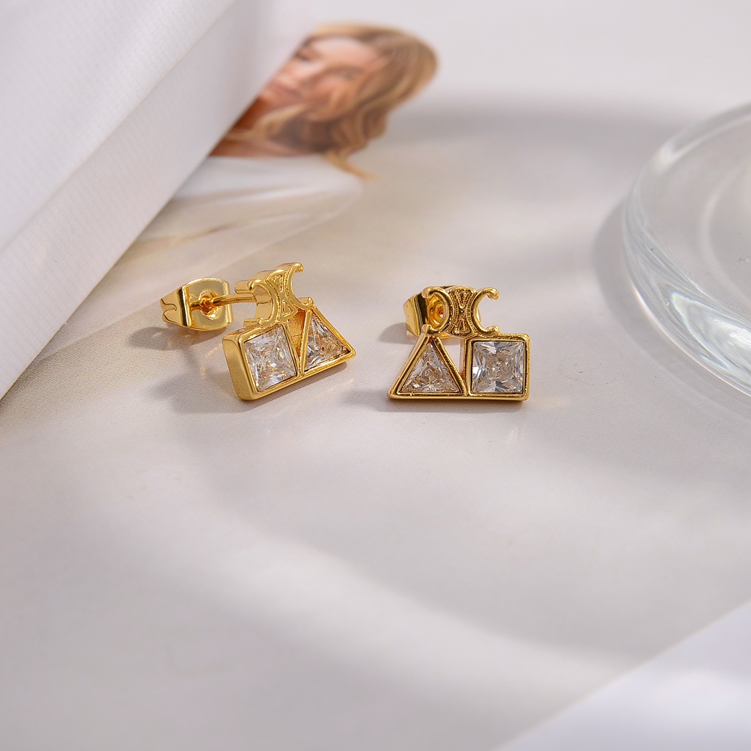 Celine Geometric Earrings In Brass With Gold Finish And Strass - DopestKickz