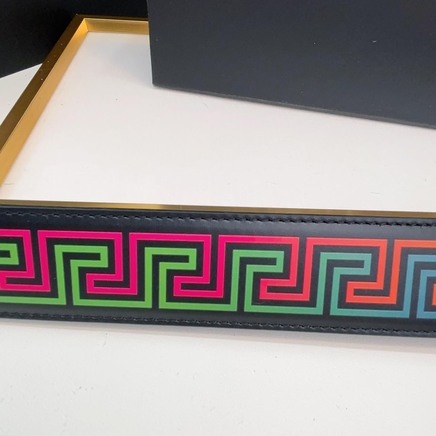 Versace Medusa Greek-print Leather Belt    40mm - DopestKickz