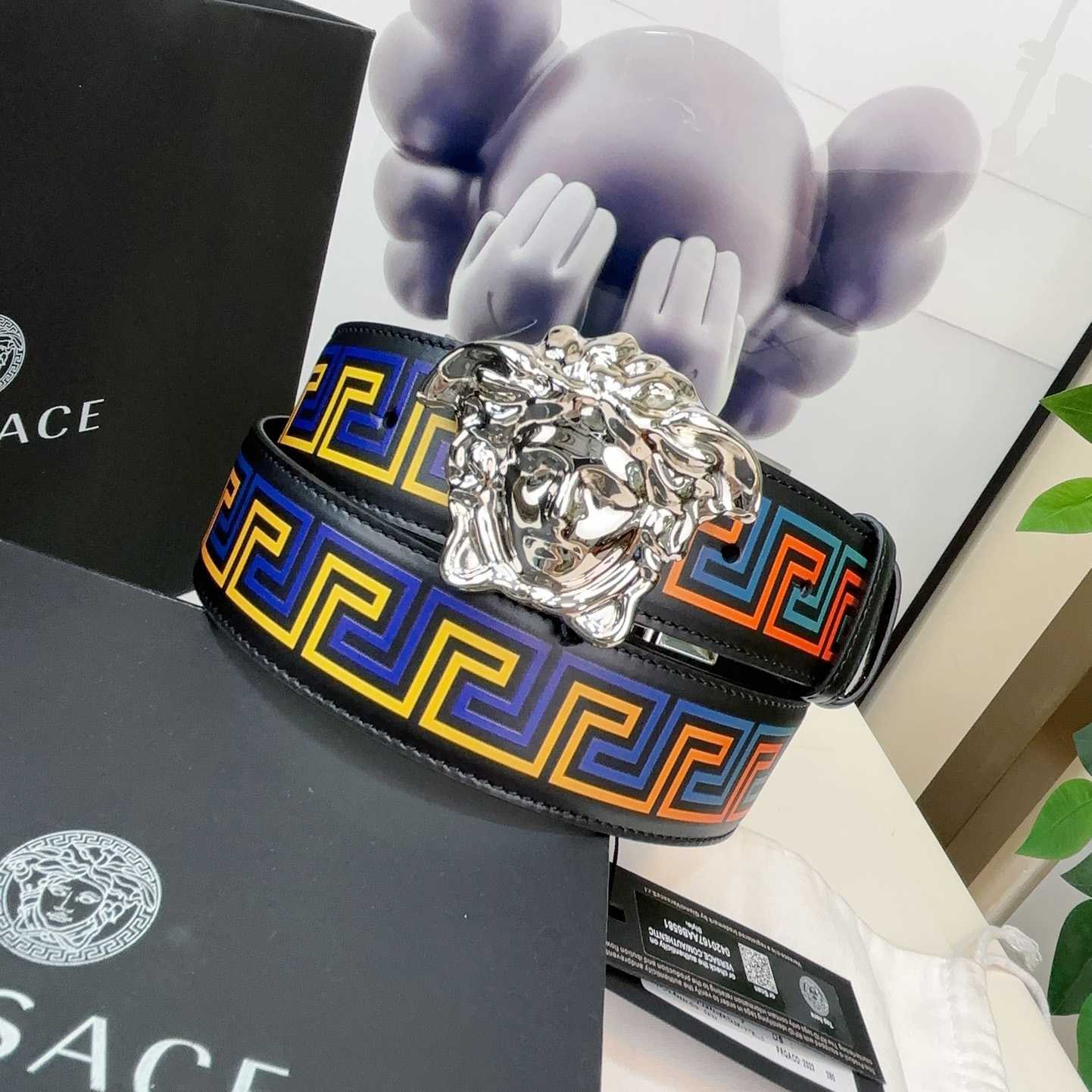 Versace Medusa Greek-print Leather Belt    40mm - DopestKickz
