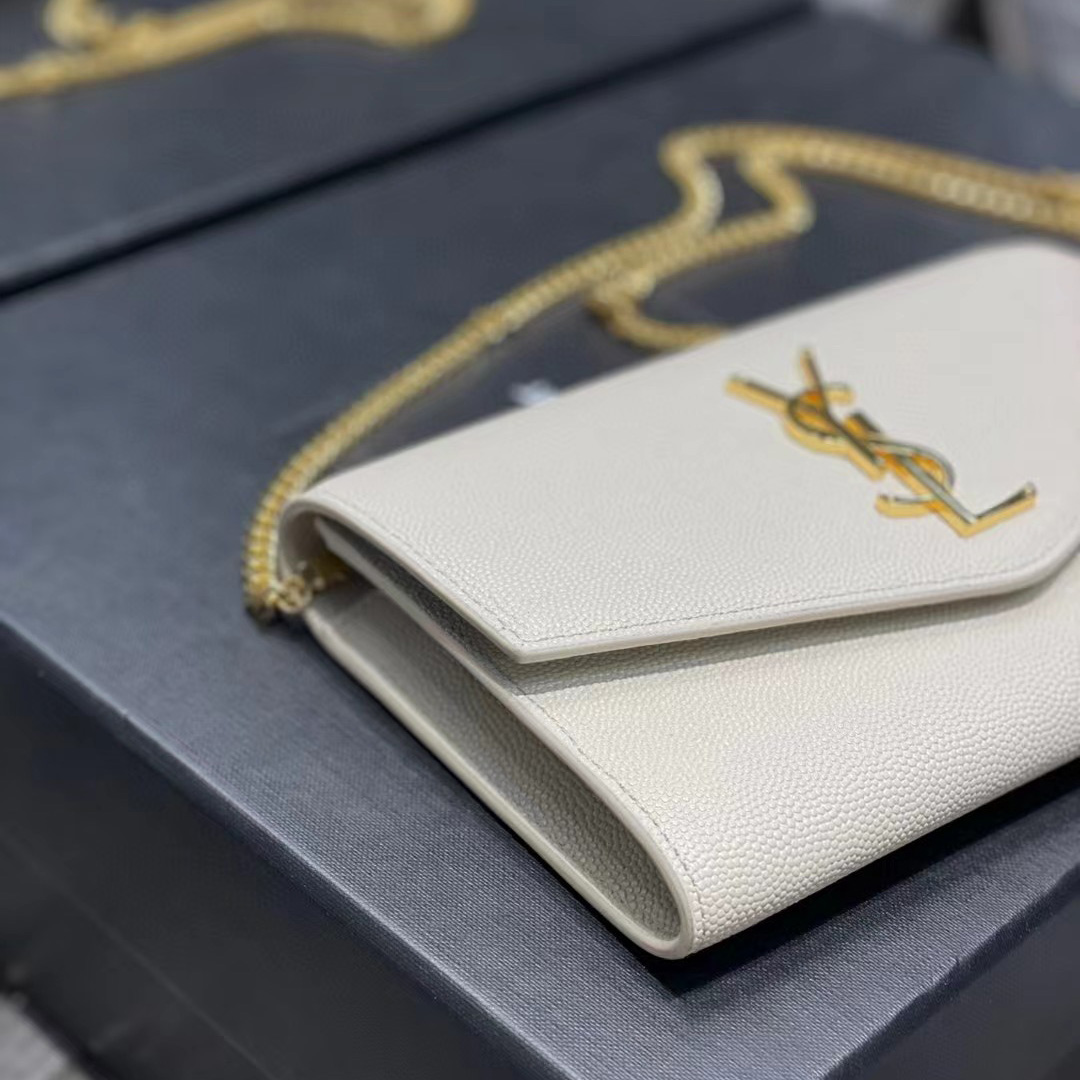 Saint Laurent Uptown Chain Wallet In Crocodile - Embossed Shiny Leather - DopestKickz
