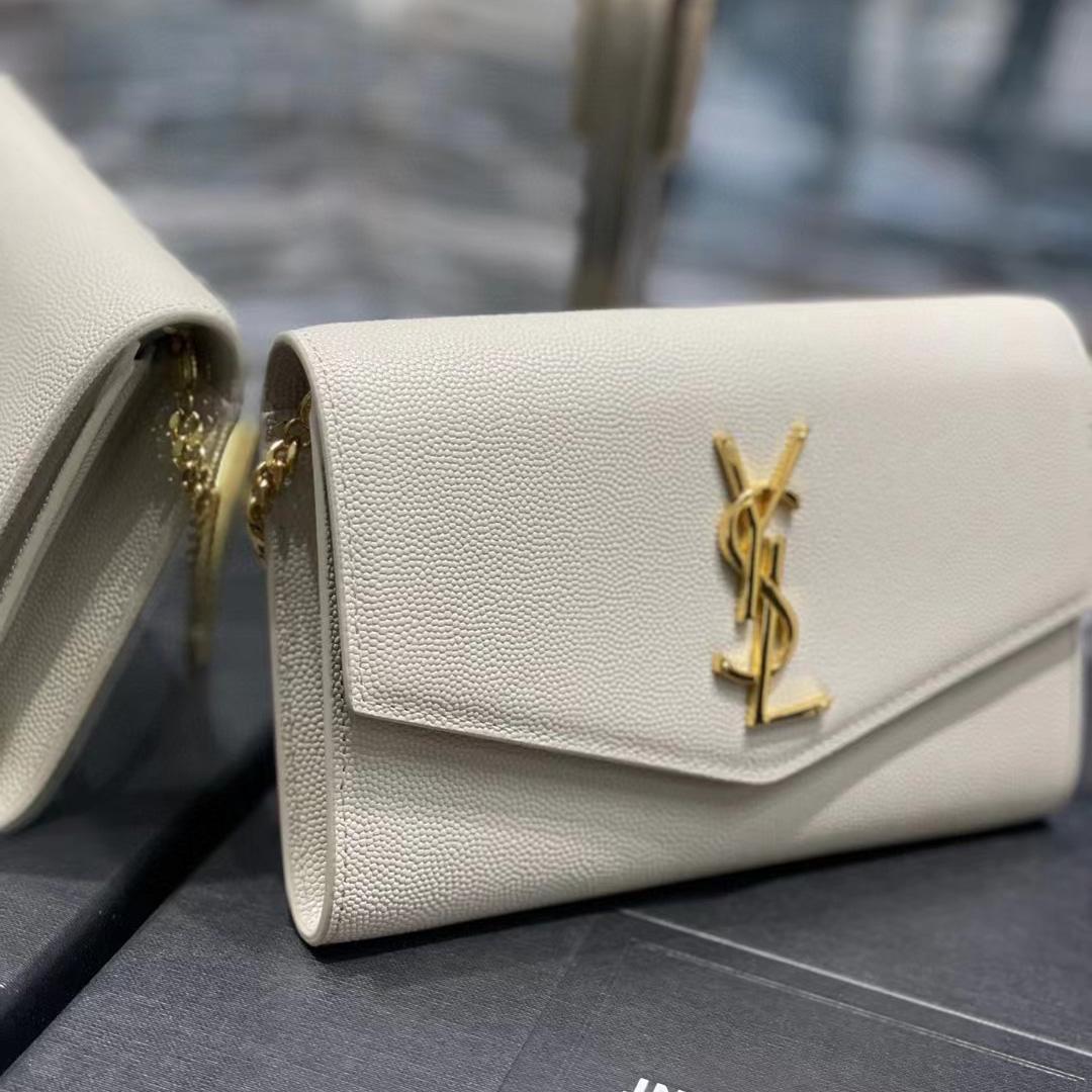 Saint Laurent Uptown Chain Wallet In Crocodile - Embossed Shiny Leather - DopestKickz