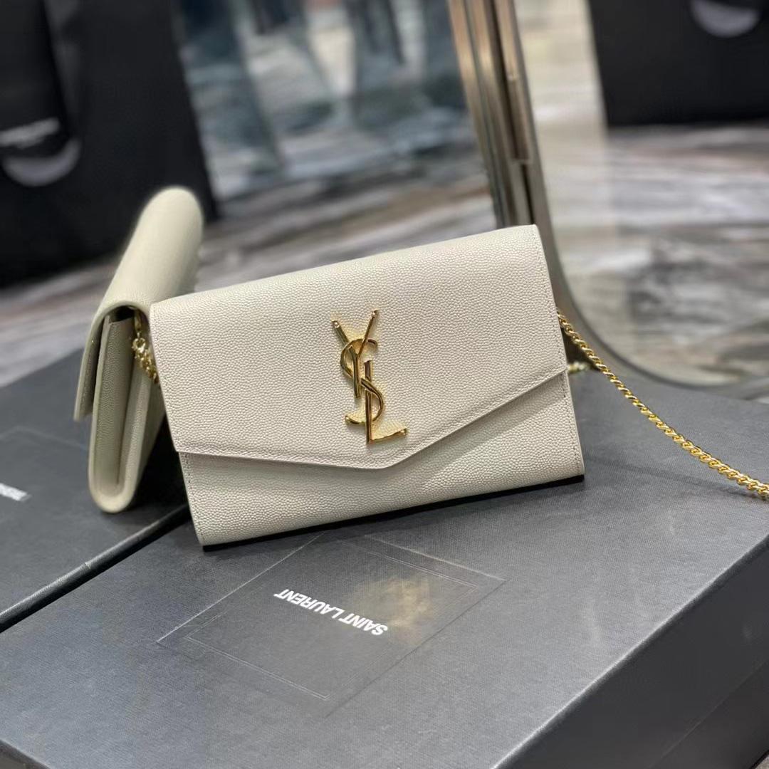 Saint Laurent Uptown Chain Wallet In Crocodile - Embossed Shiny Leather - DopestKickz