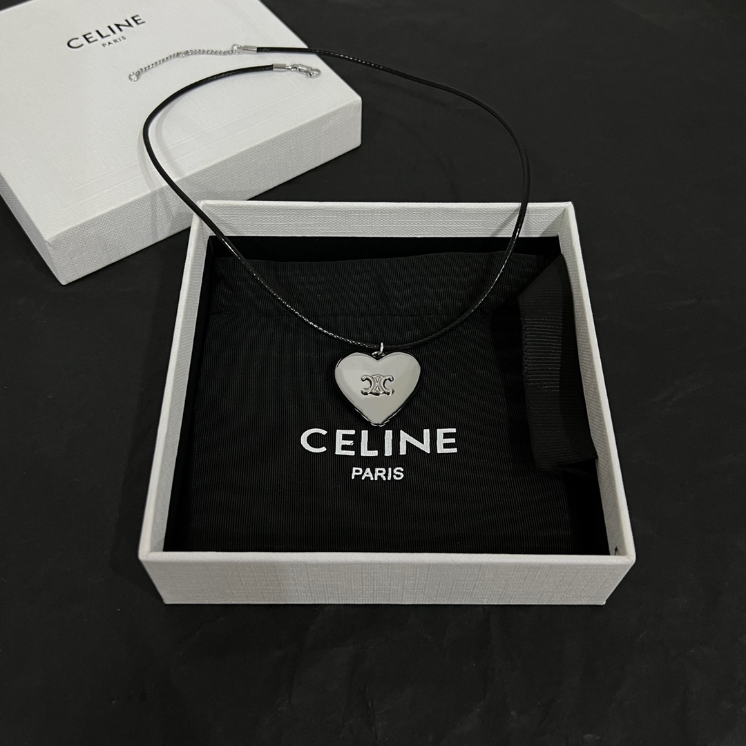 Celine CŒUR Triomphe Necklace In Brass With Rhodium Finish And Cotton - DopestKickz