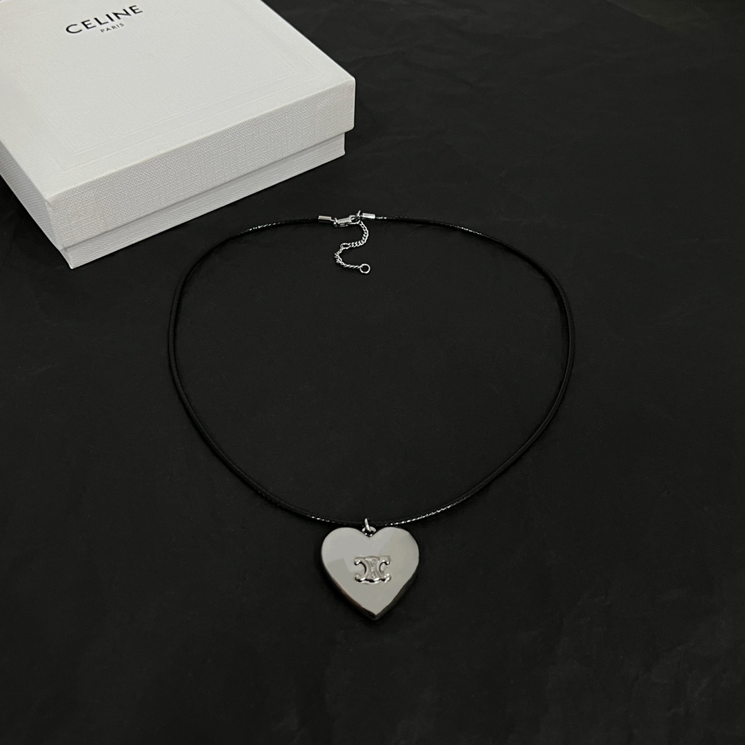 Celine CŒUR Triomphe Necklace In Brass With Rhodium Finish And Cotton - DopestKickz