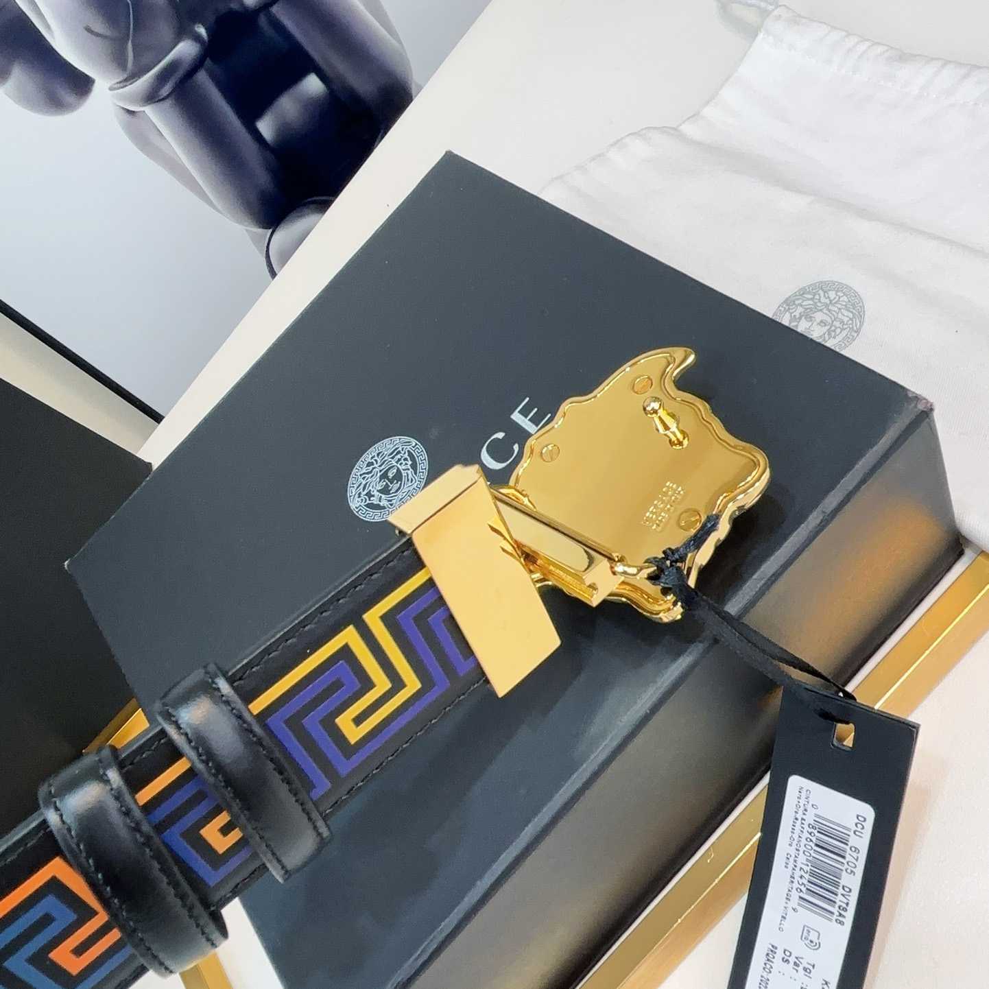 Versace Medusa Greek-print Leather Belt    40mm - DopestKickz