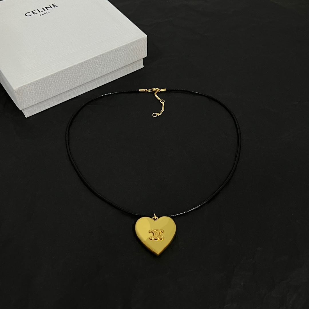 Celine CŒUR Triomphe Necklace In Brass With Gold Finish And Cotton - DopestKickz