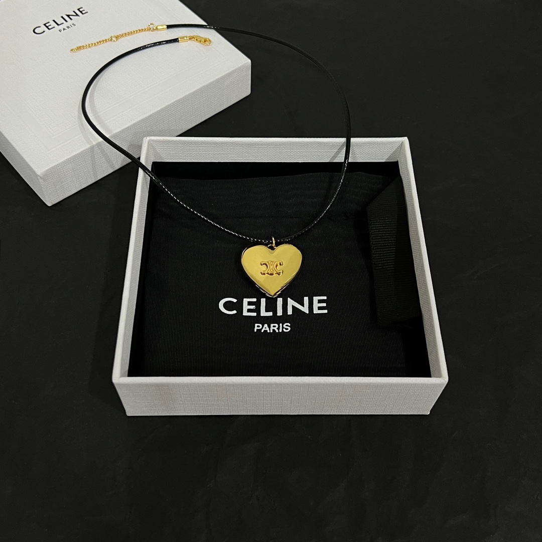 Celine CŒUR Triomphe Necklace In Brass With Gold Finish And Cotton - DopestKickz
