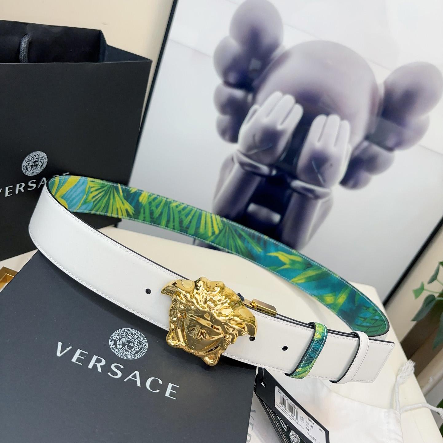 Versace Tiger La Medusa Leather Belt   40mm - DopestKickz
