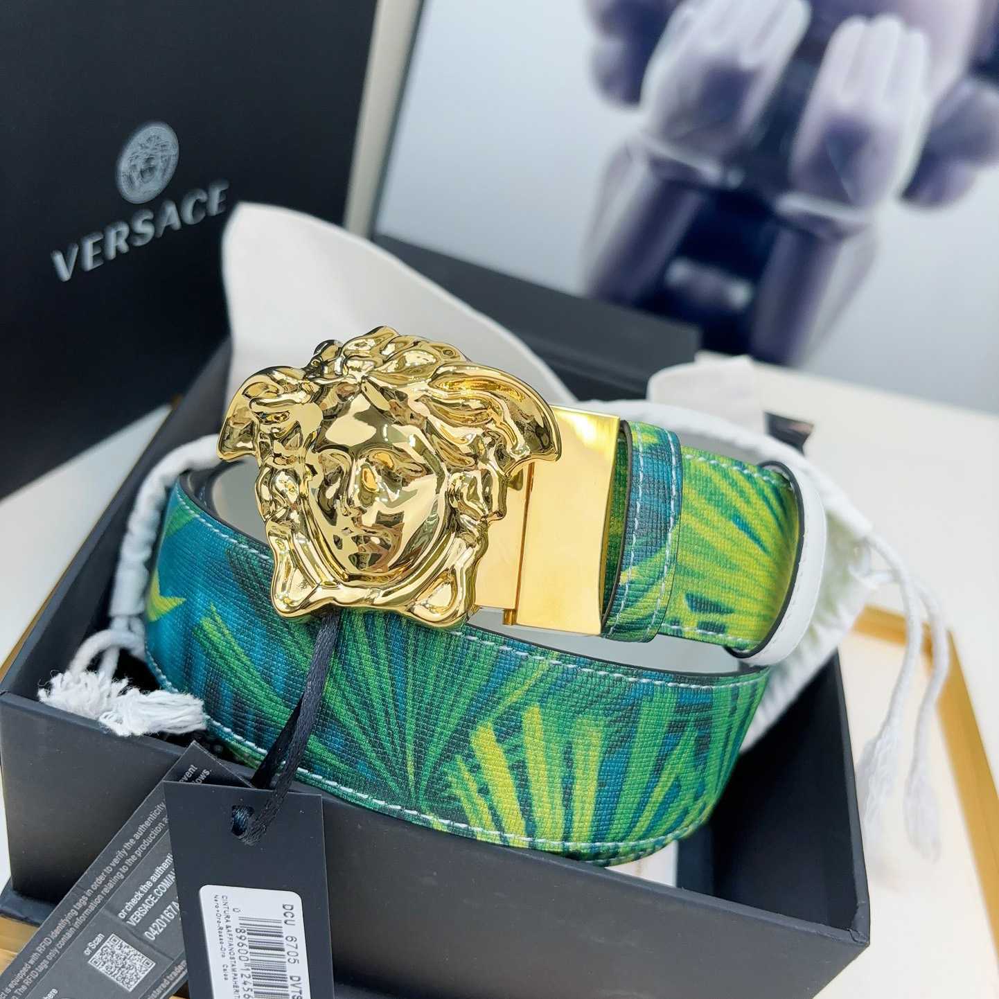 Versace Tiger La Medusa Leather Belt   40mm - DopestKickz