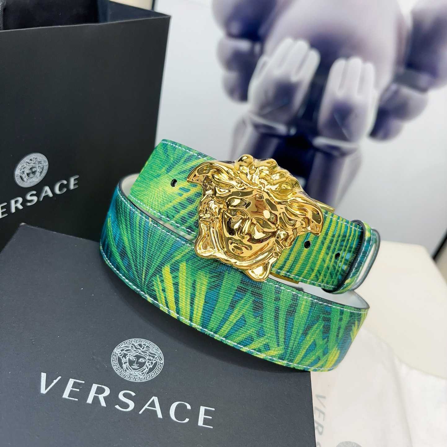 Versace Tiger La Medusa Leather Belt   40mm - DopestKickz
