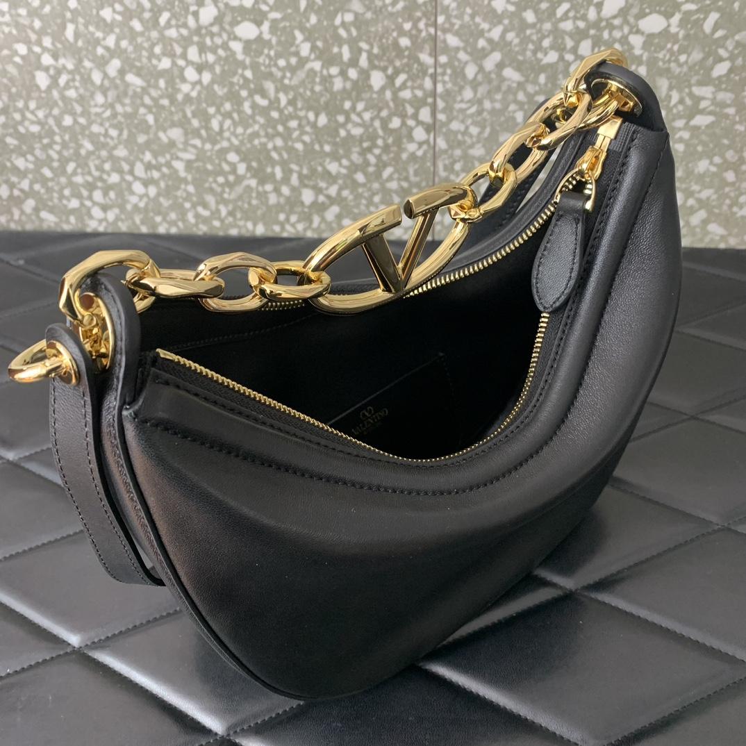 Valenti VLogo Moon Mini Hobo Bag In Nappa Leather With Chain - DopestKickz