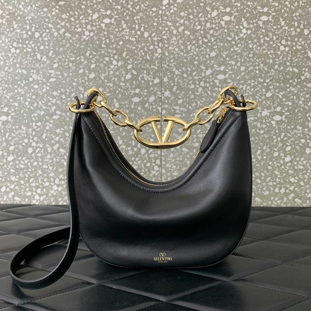 Valenti VLogo Moon Mini Hobo Bag In Nappa Leather With Chain - DopestKickz