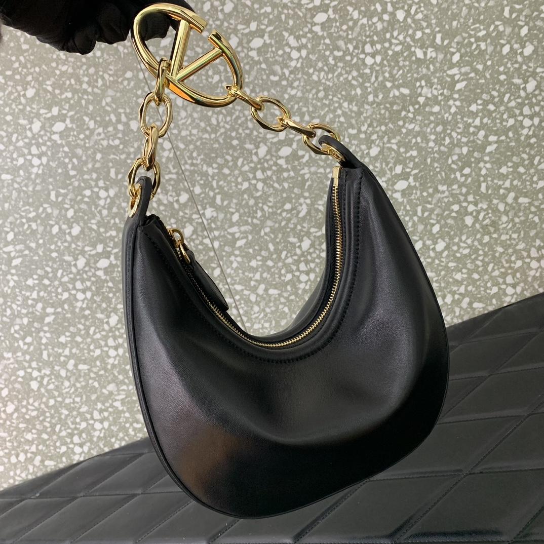 Valenti VLogo Moon Mini Hobo Bag In Nappa Leather With Chain - DopestKickz