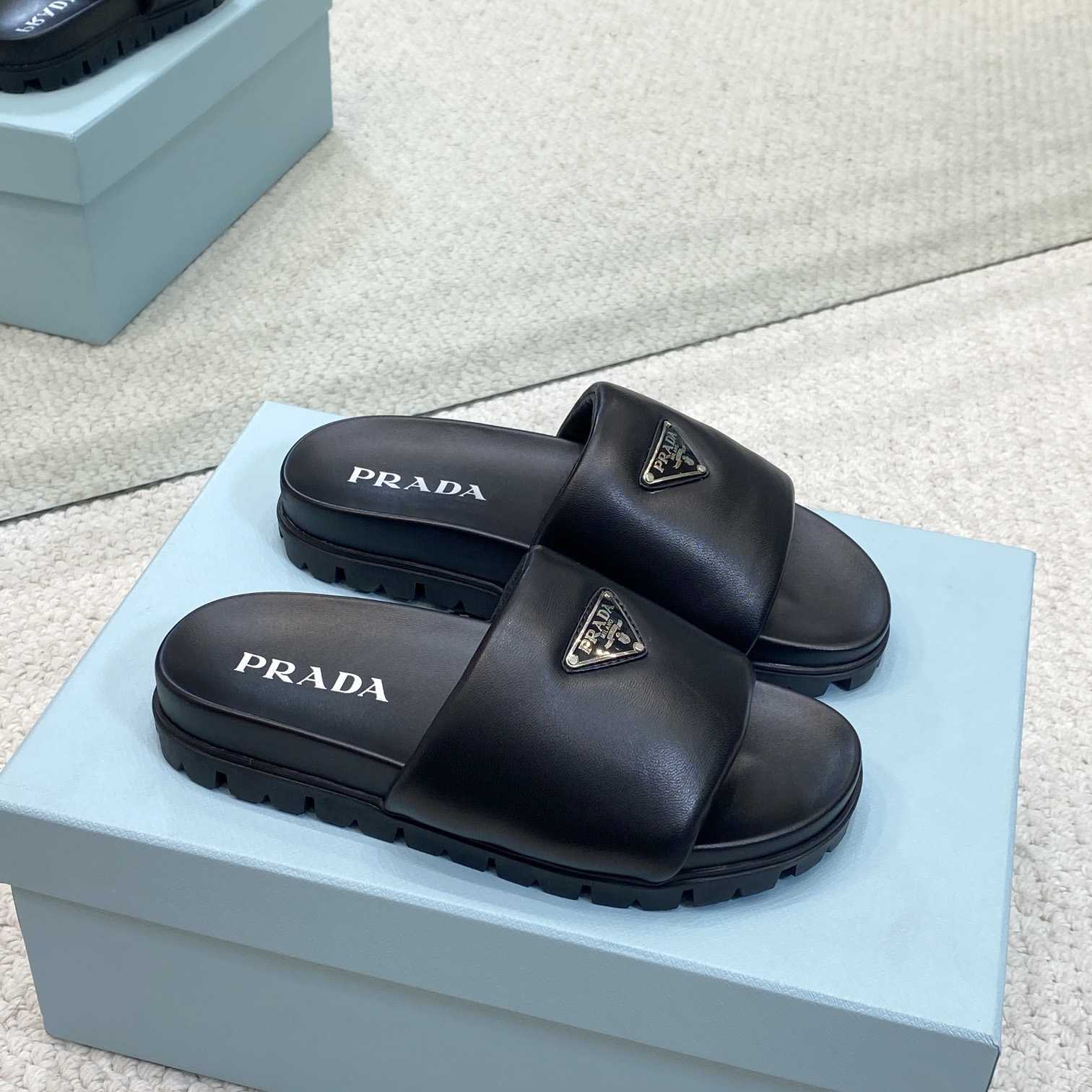 Prada Padded Nappa Leather Slides - DopestKickz