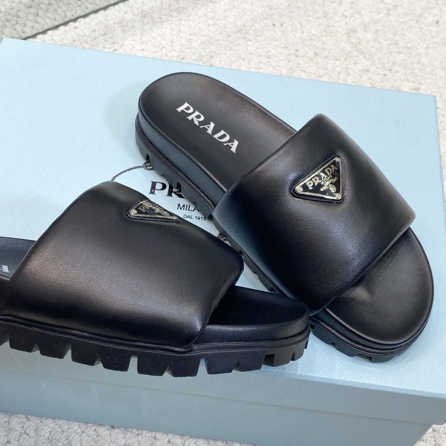 Prada Padded Nappa Leather Slides - DopestKickz