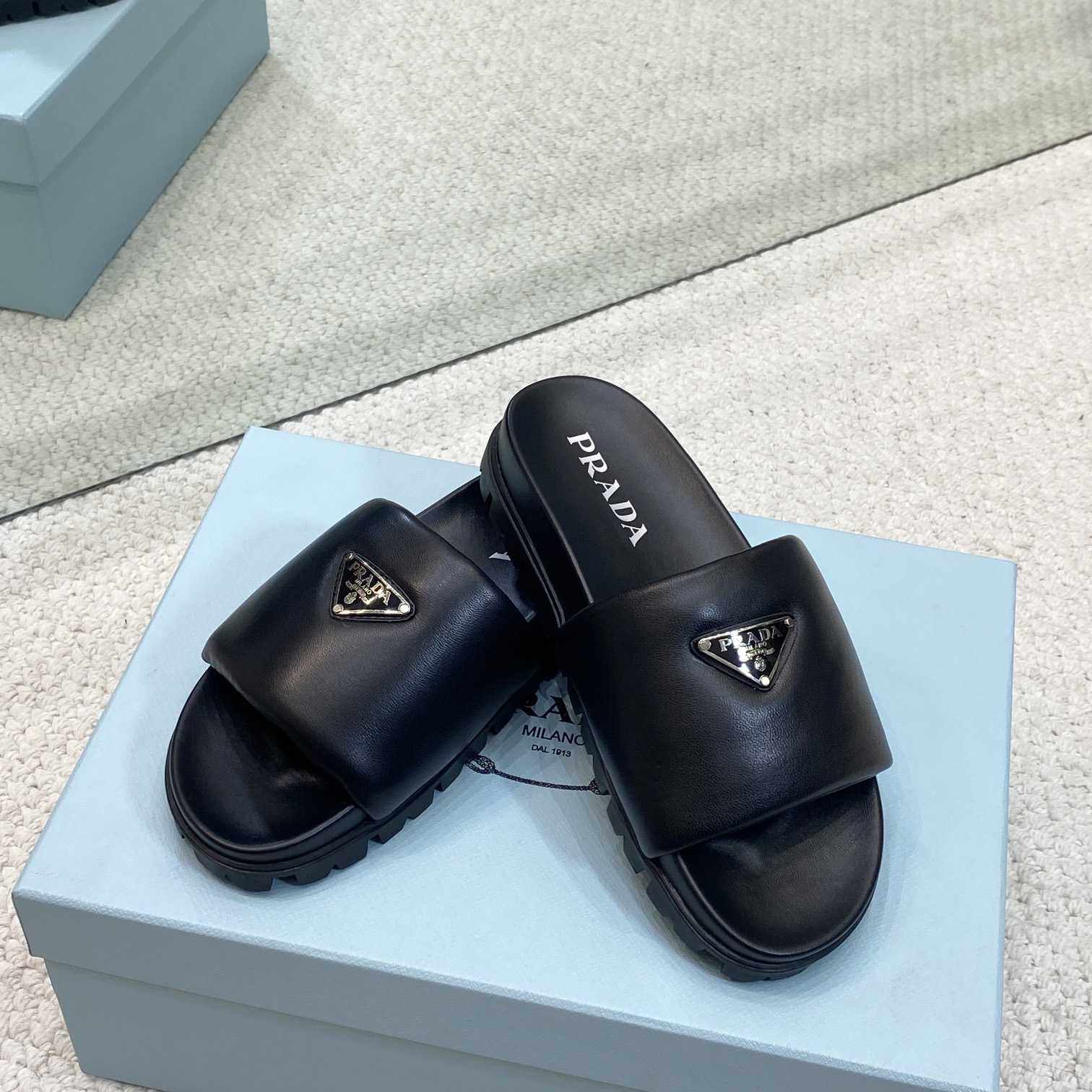 Prada Padded Nappa Leather Slides - DopestKickz