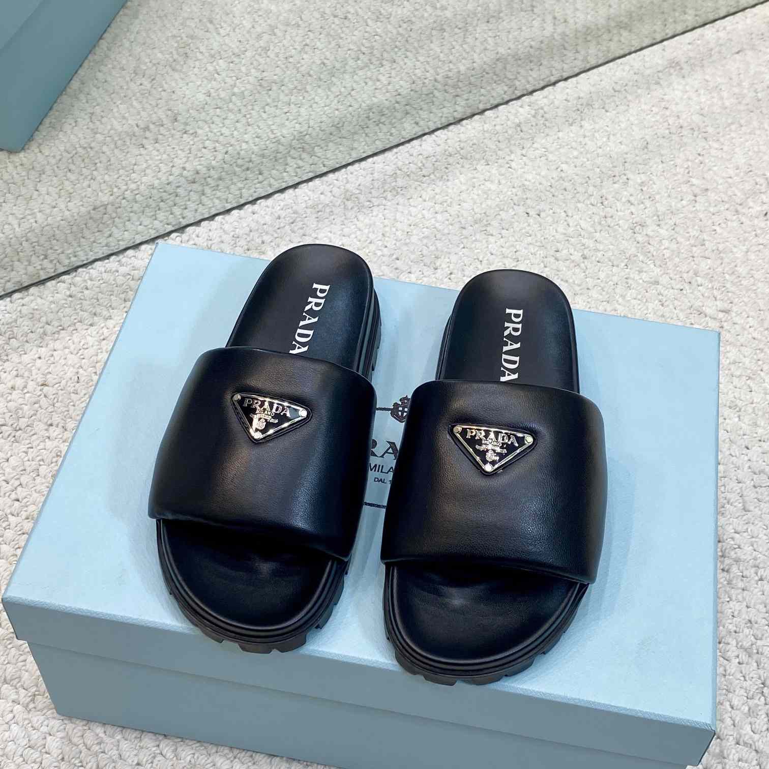 Prada Padded Nappa Leather Slides - DopestKickz