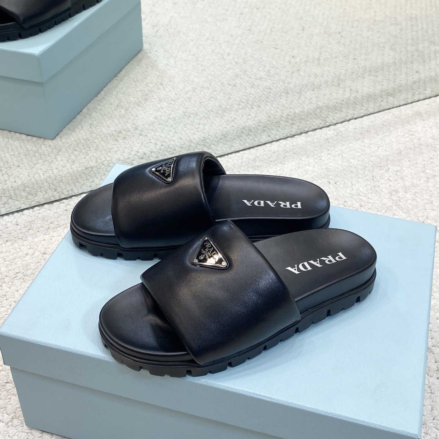 Prada Padded Nappa Leather Slides - DopestKickz