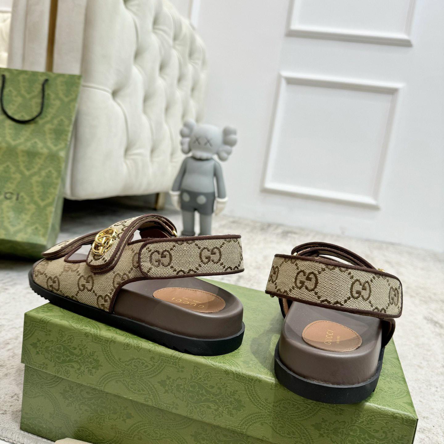 Gucci GG Supreme Canvas Sandals - DopestKickz