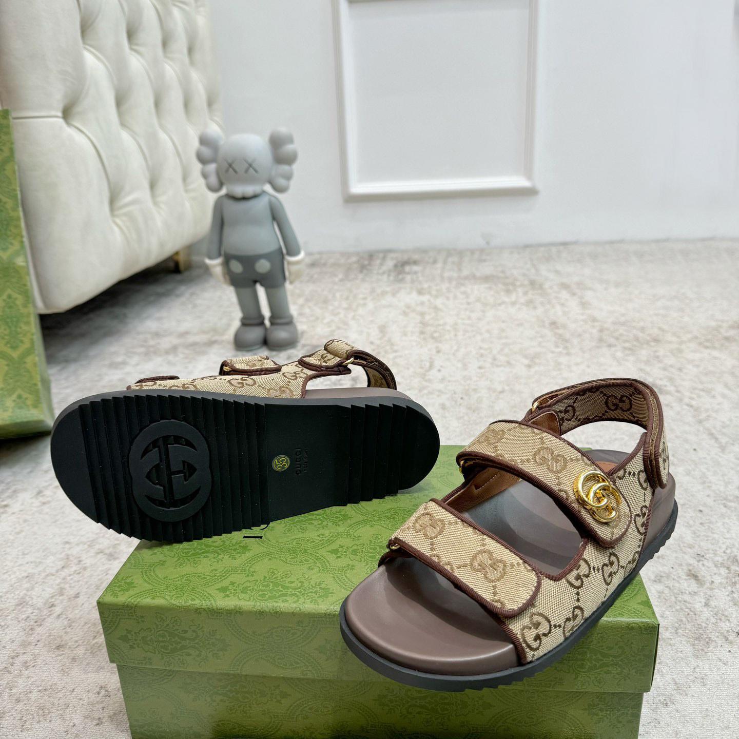 Gucci GG Supreme Canvas Sandals - DopestKickz