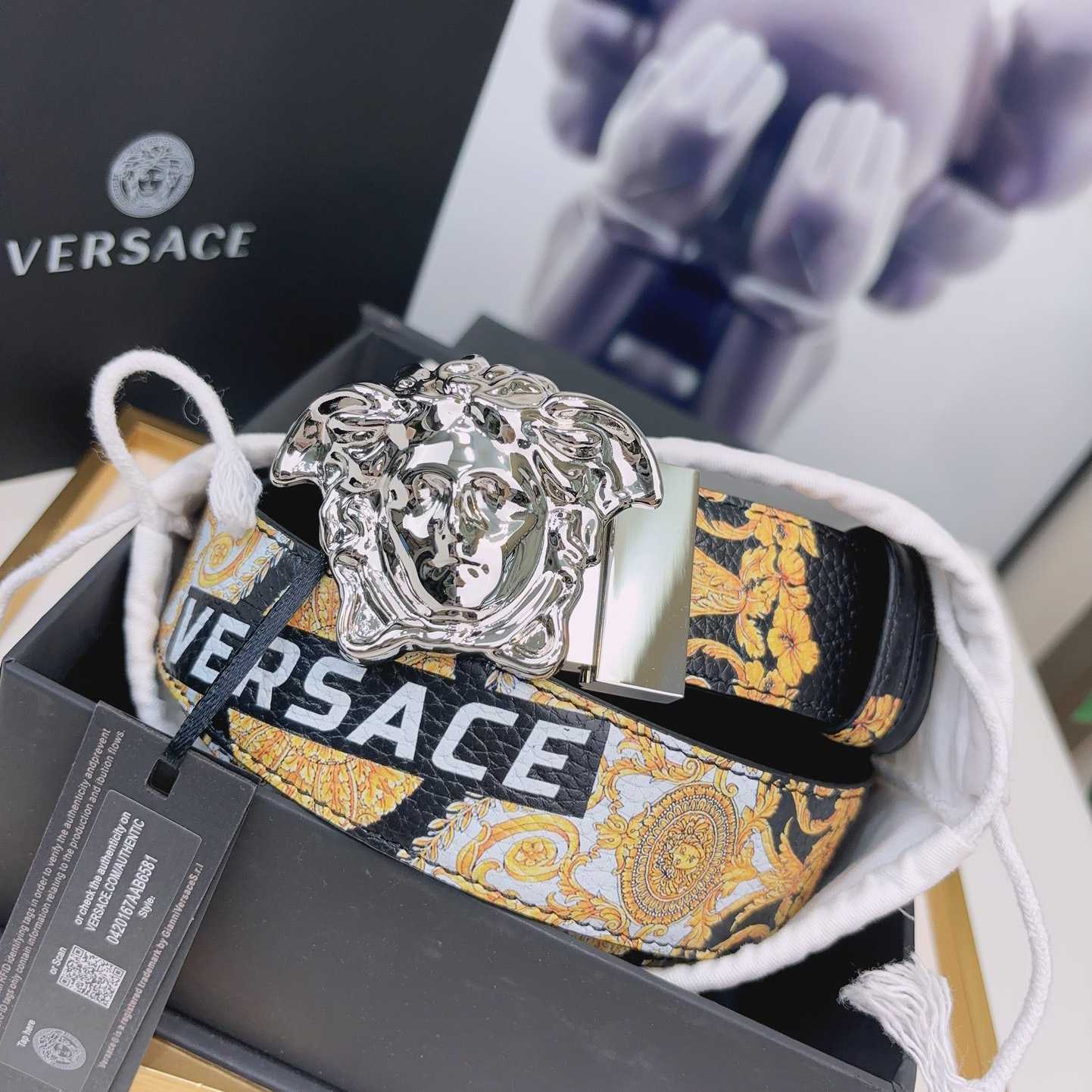 Versace La Medusa Logo-buckle Barocco-print Belt   40mm - DopestKickz
