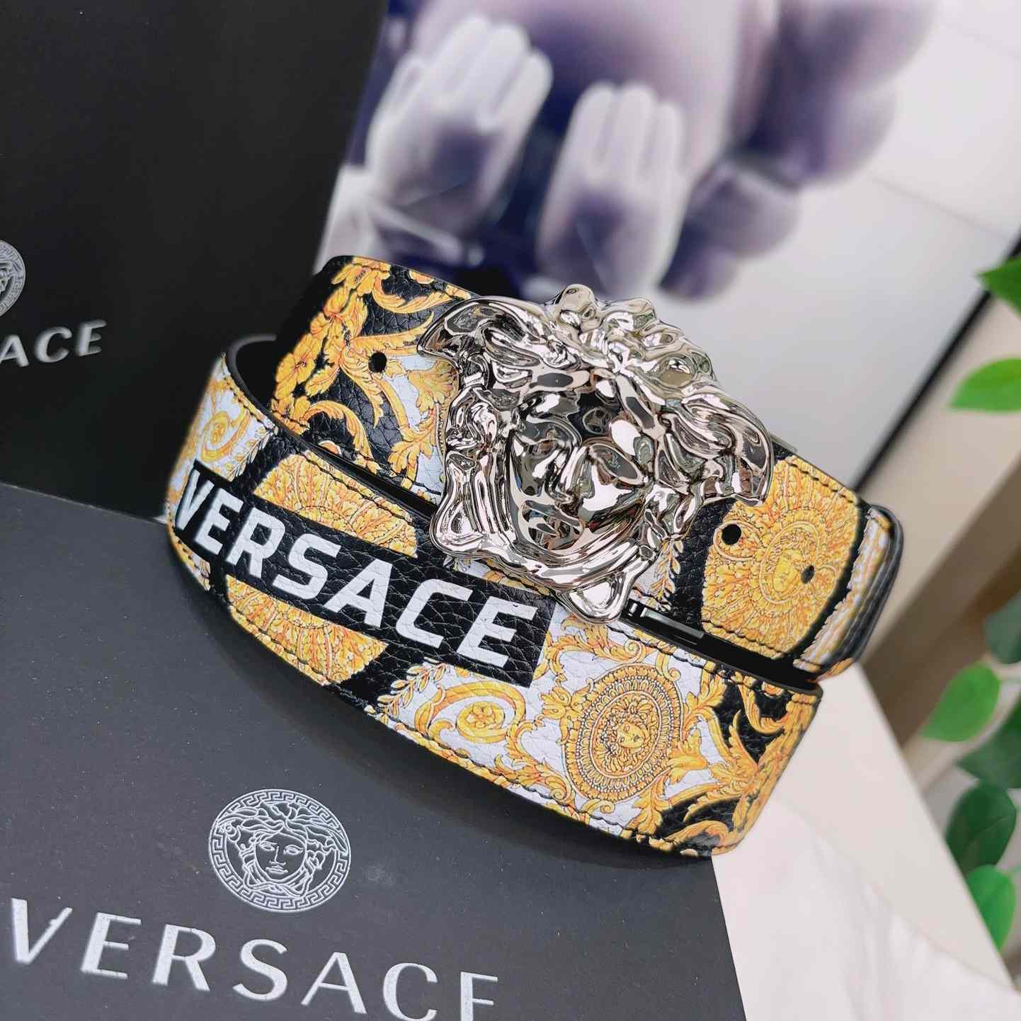Versace La Medusa Logo-buckle Barocco-print Belt   40mm - DopestKickz