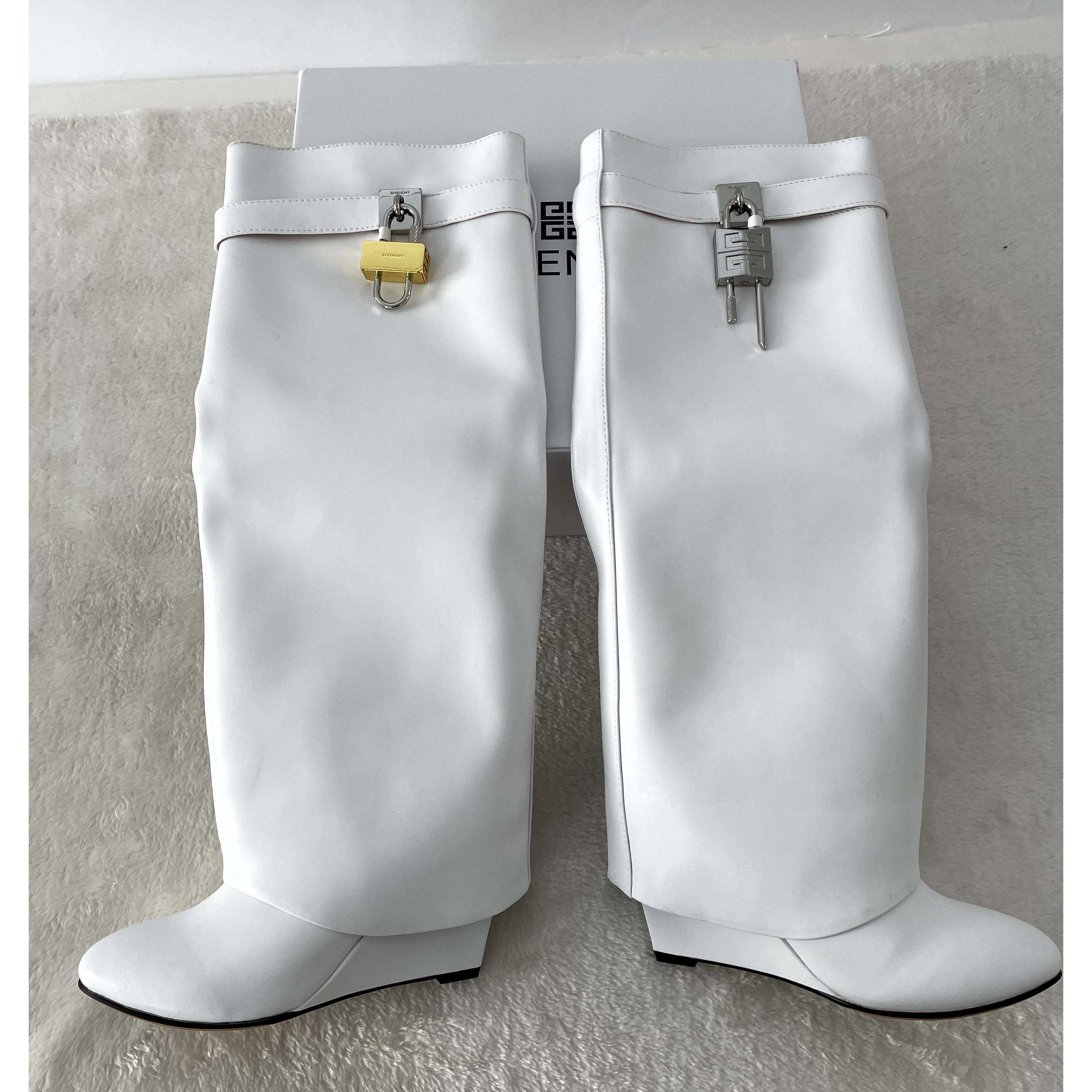 Givenchy Shark Lock Pant Boots In Leather In White (50% Off Sale) xz657 - DopestKickz