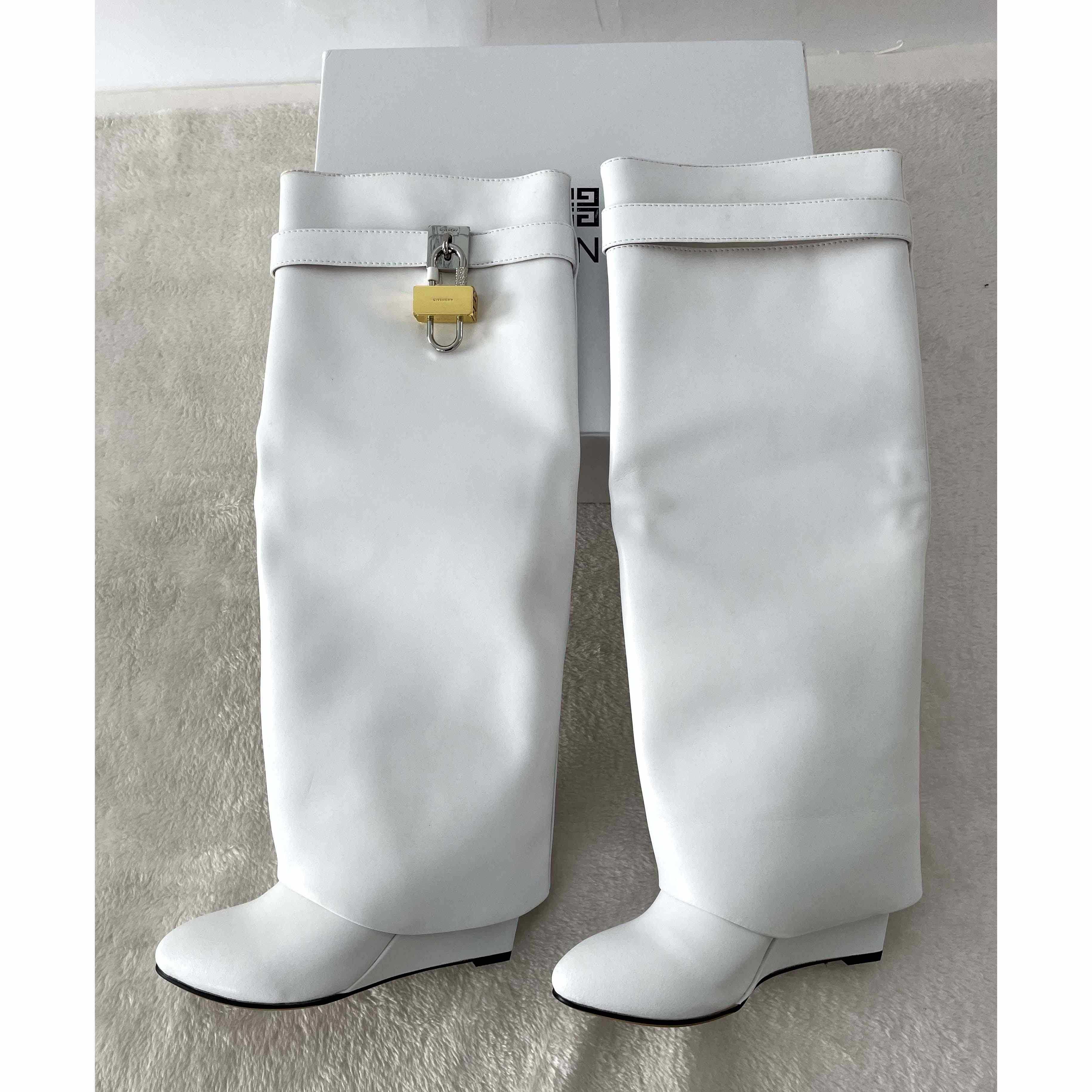 Givenchy Shark Lock Pant Boots In Leather In White (50% Off Sale) xz657 - DopestKickz