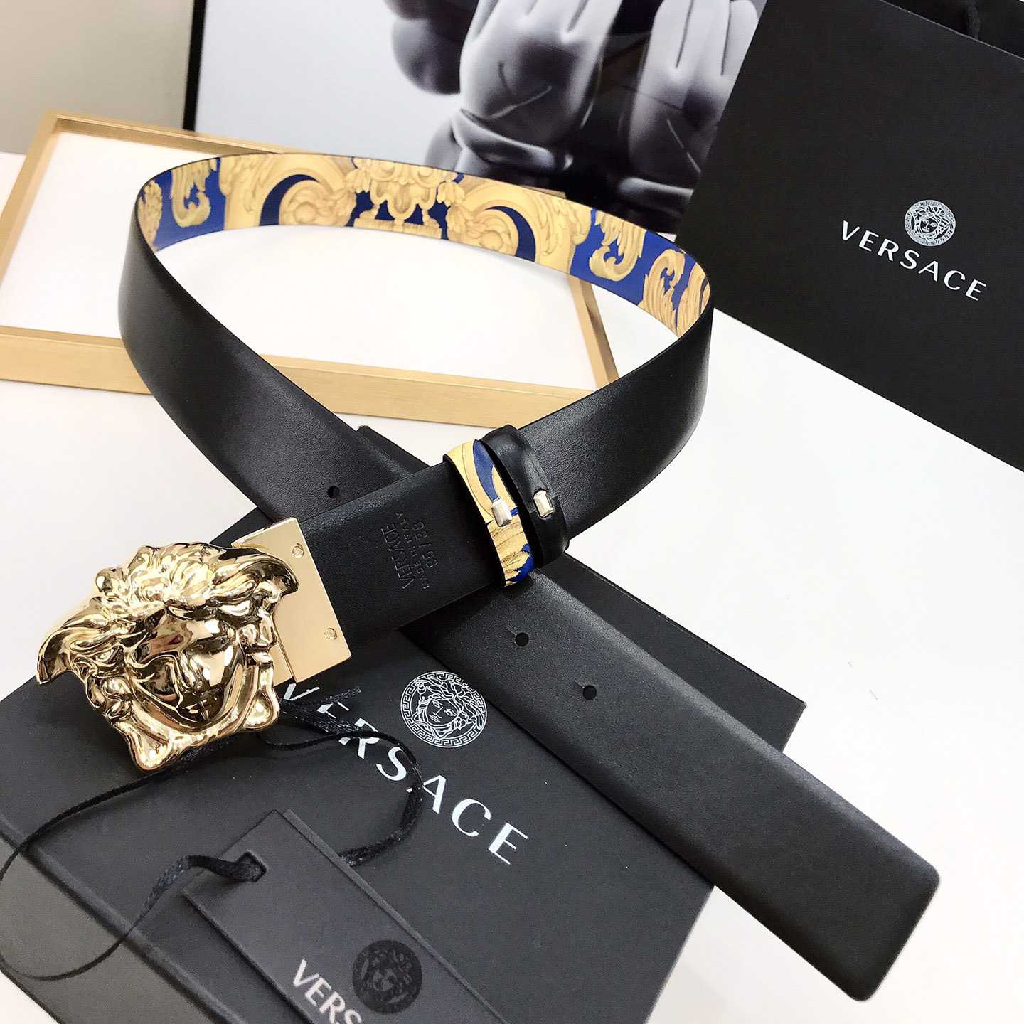 Versace Barocco Reversible Leather Belt    40mm - DopestKickz