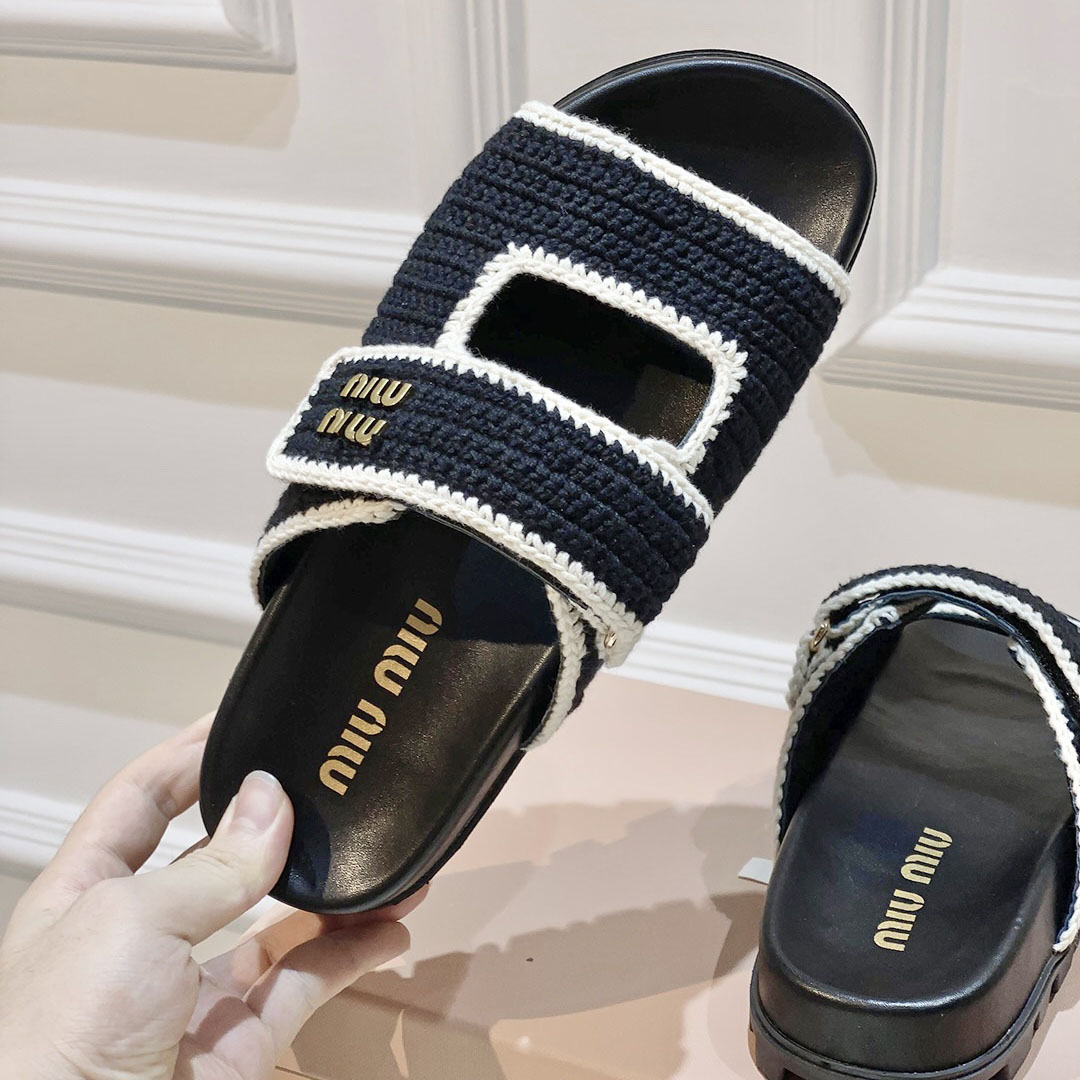 Miu Miu Crochet Knit Slides - DopestKickz