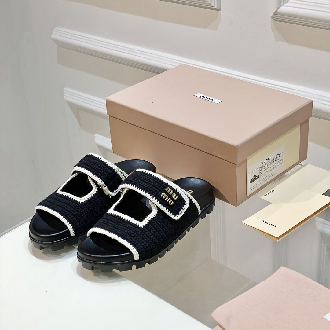 Miu Miu Crochet Knit Slides - DopestKickz