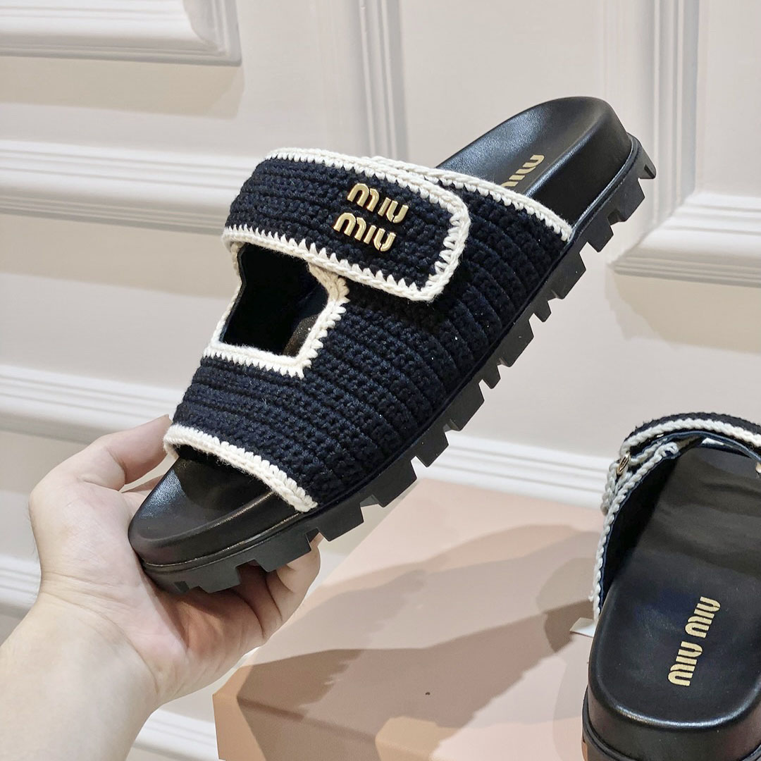Miu Miu Crochet Knit Slides - DopestKickz