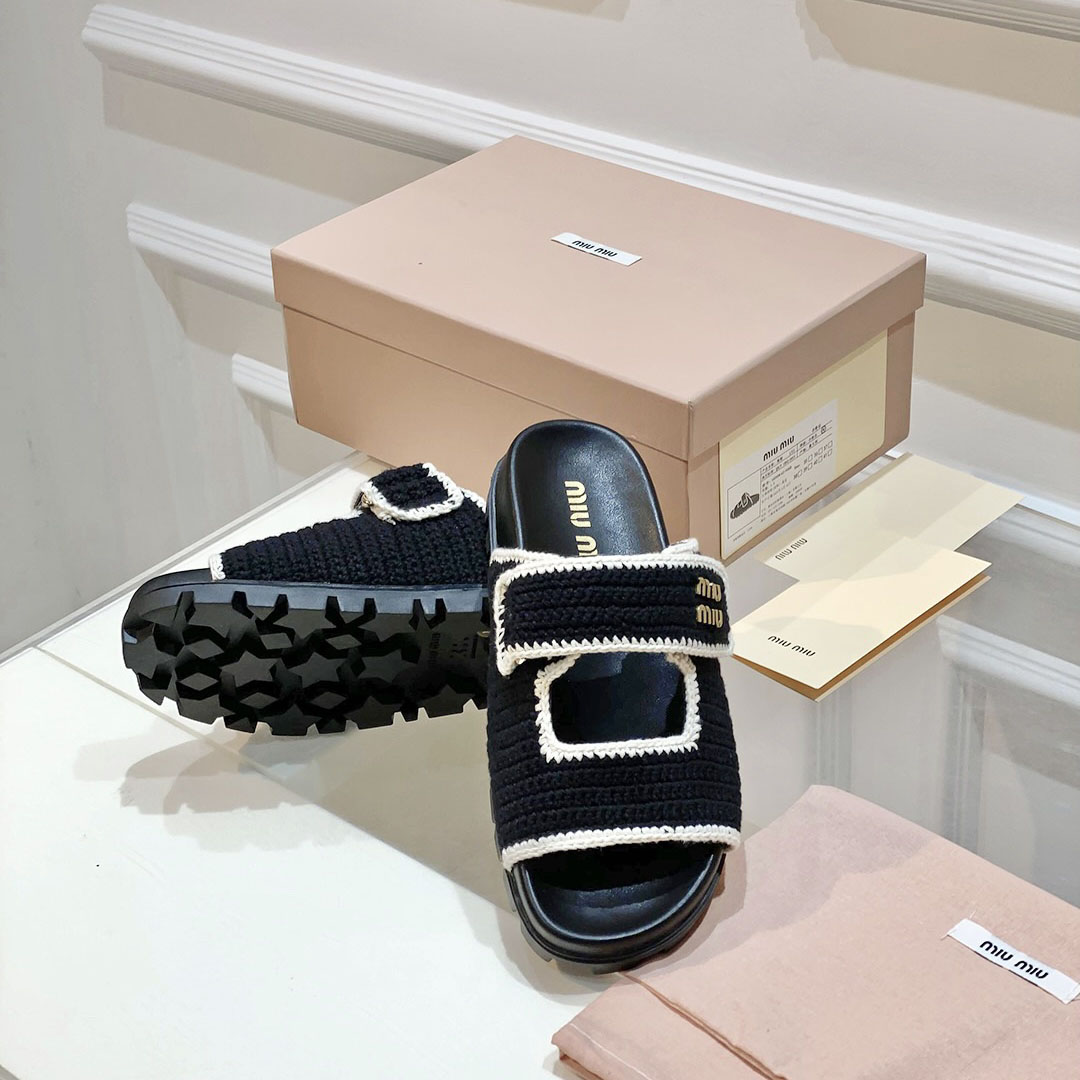 Miu Miu Crochet Knit Slides - DopestKickz