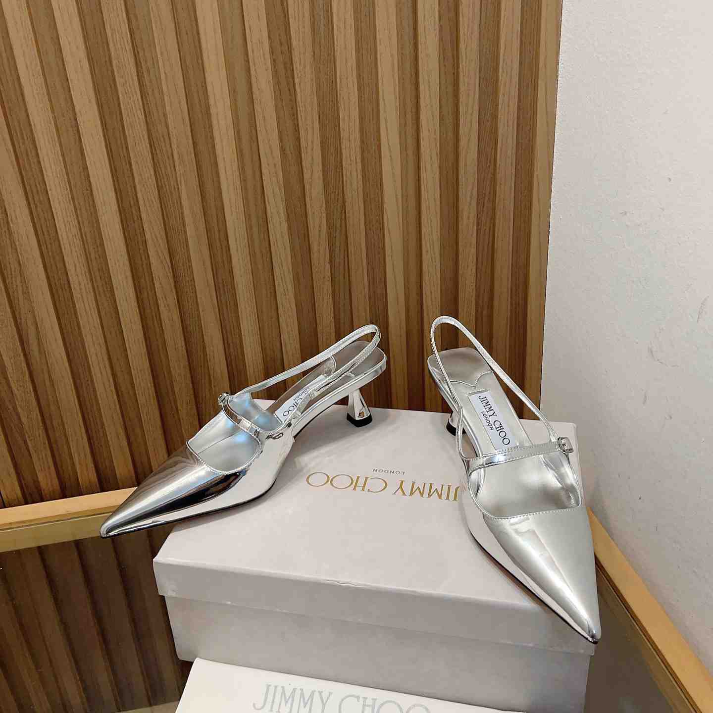 Jimmy Choo Didi 45 Silver Liquid Metal Leather Pointed Pumps - DopestKickz