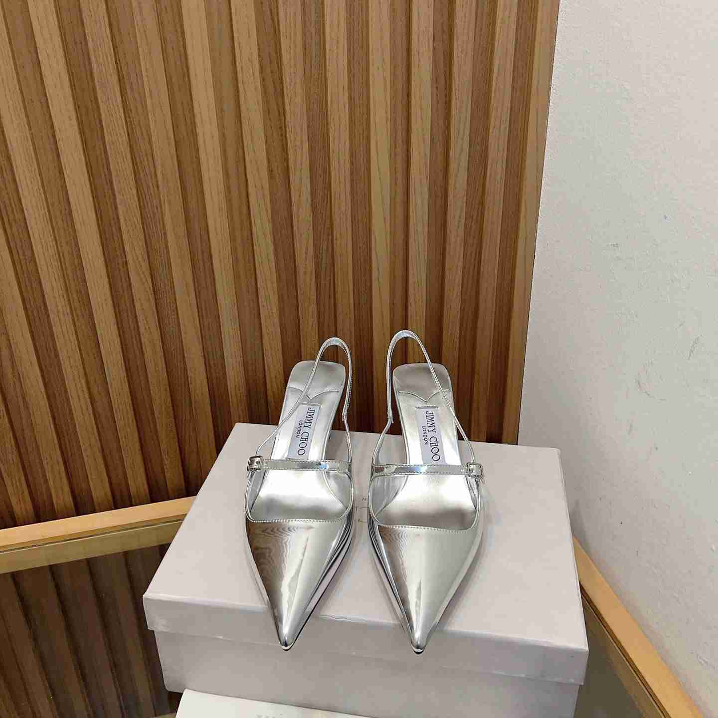 Jimmy Choo Didi 45 Silver Liquid Metal Leather Pointed Pumps - DopestKickz