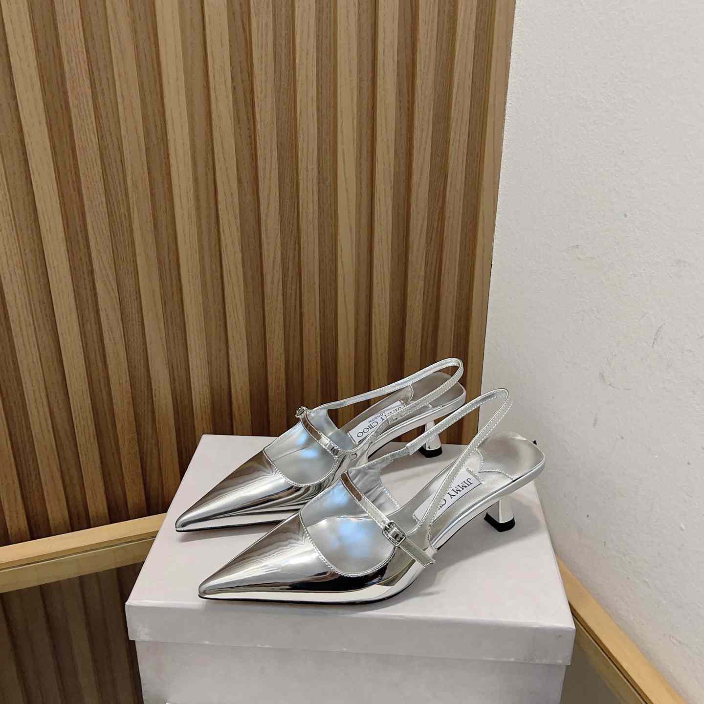 Jimmy Choo Didi 45 Silver Liquid Metal Leather Pointed Pumps - DopestKickz