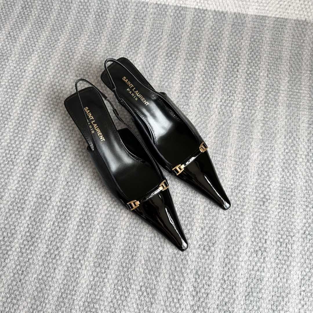 Saint Laurent Carine Slingback Pumps In Patent Leather - DopestKickz