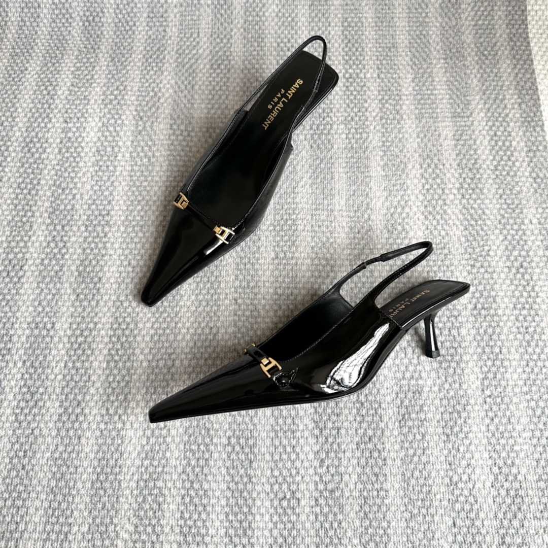 Saint Laurent Carine Slingback Pumps In Patent Leather - DopestKickz
