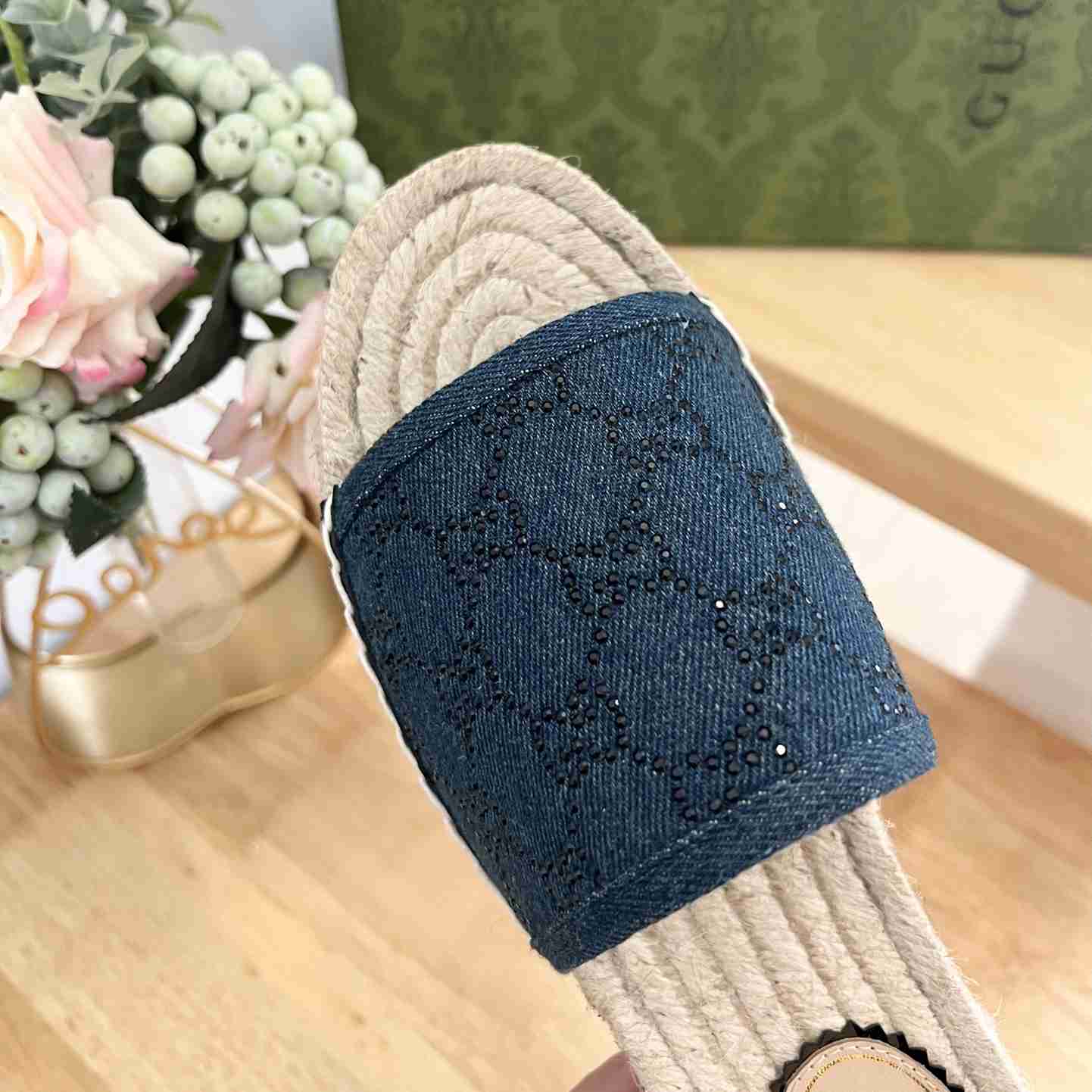 Gucci Women's Slide Espadrille With GG Crystals - DopestKickz