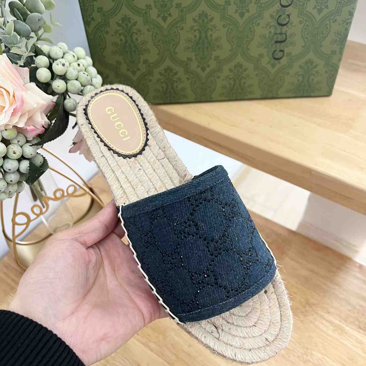 Gucci Women's Slide Espadrille With GG Crystals - DopestKickz