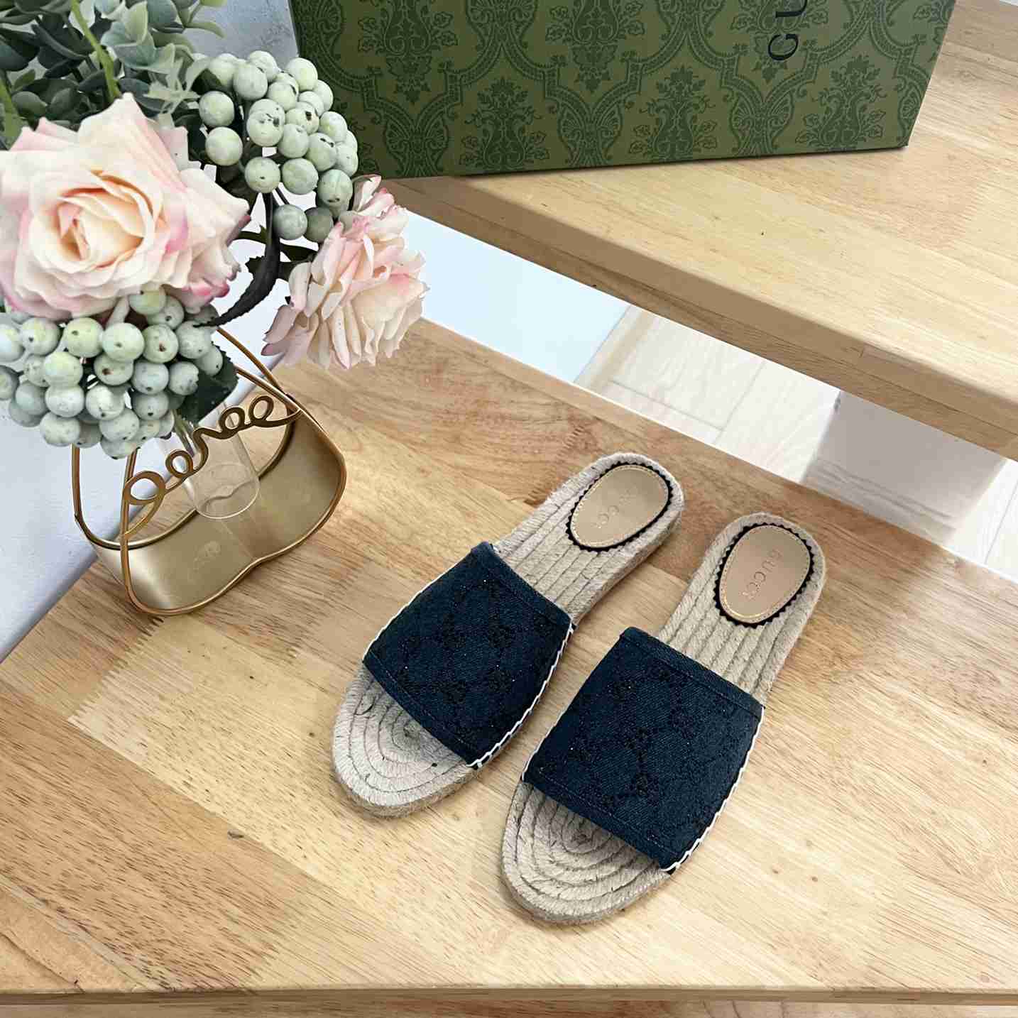 Gucci Women's Slide Espadrille With GG Crystals - DopestKickz